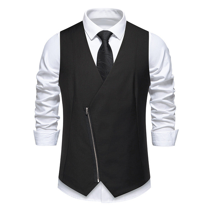Herren moderne Anzugweste mit asymmetrischem Reißverschluss und eleganter Passform Drune