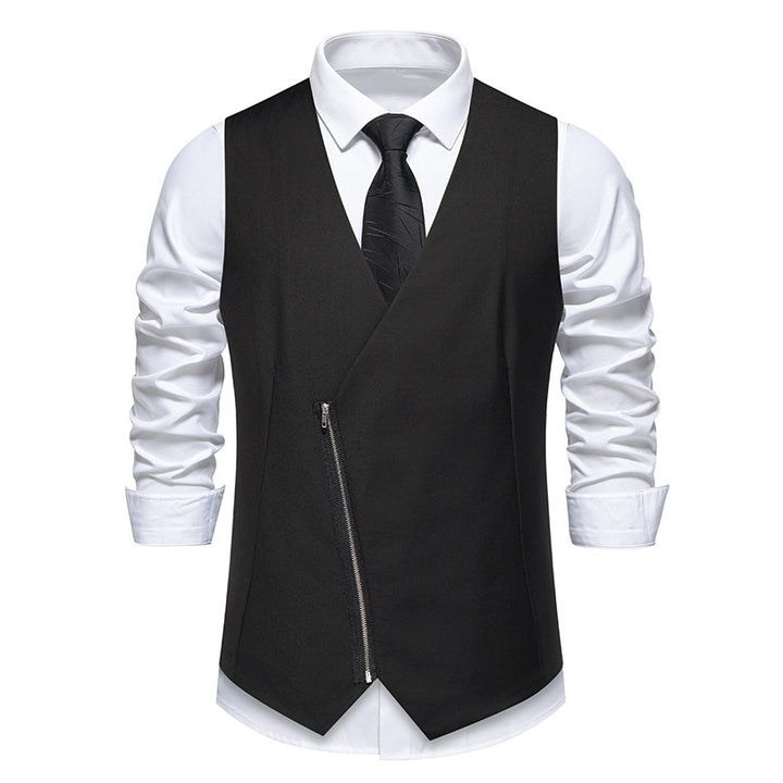 Herren moderne Anzugweste mit asymmetrischem Reißverschluss und eleganter Passform Drune