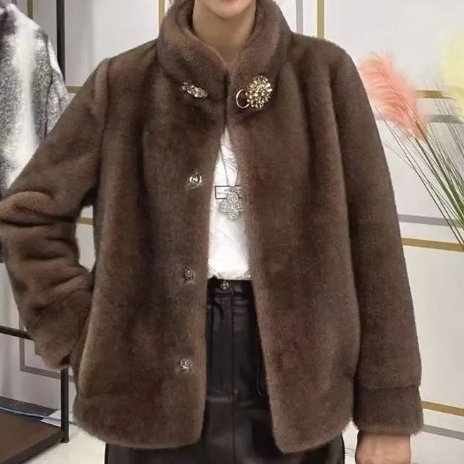 Damen Kuschelige Fleecejacke mit modischen Knopfdetails Drune