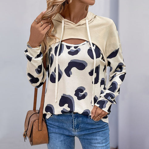 Damen Urbaner Hoodie mit Leopardenmuster und Cut-Out-Details Drune