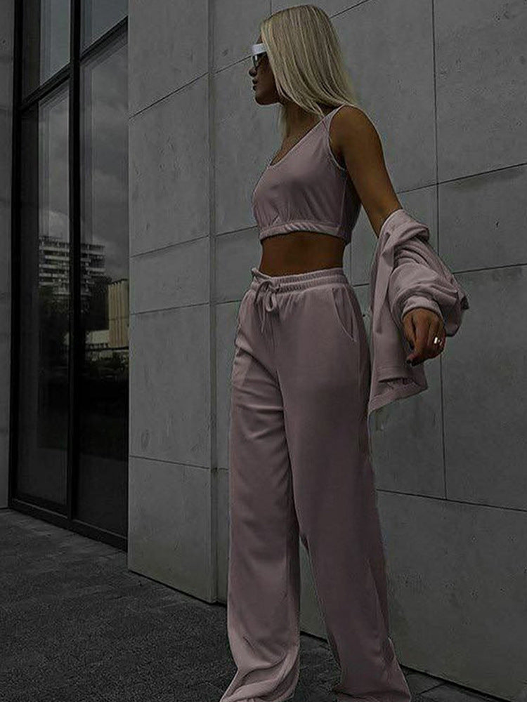 Damen sportliches Freizeit-Set mit cropped Top und weiter Hose Drune