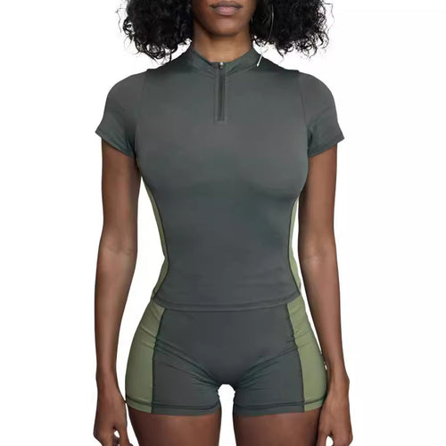 Damen Sportliches Kurzarm-Set mit Reißverschluss und modischem Design Drune