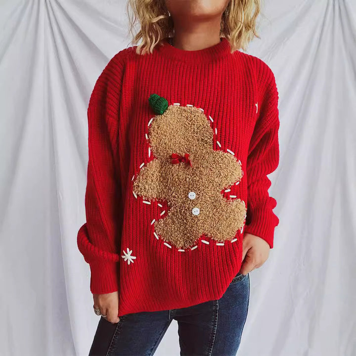 Damen festlicher Pullover mit weihnachtlichem Keksdesign Drune