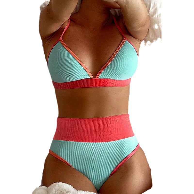 Damen Hochsitzt Bikini-Set mit sportlichem Oberteil und verstellbaren Trägern Drune