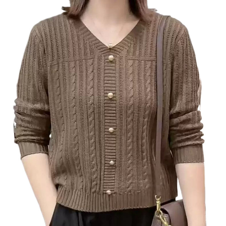 Damen Strickjacke mit feinem Zopfmuster und eleganten Perlenknöpfen Drune