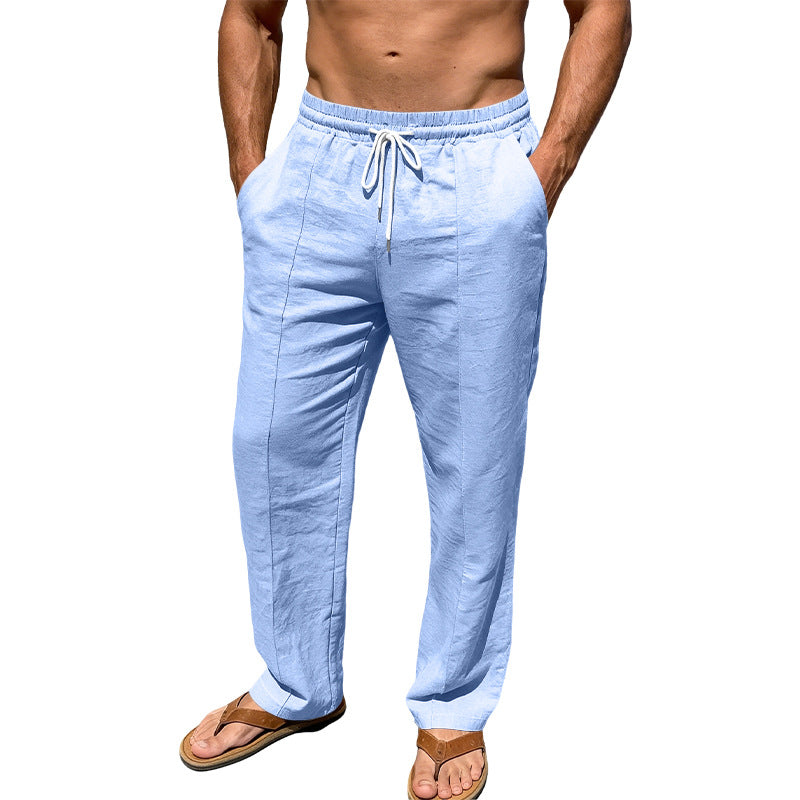 Herren nan atmungsaktive Leinenmisch-Hose mit Tunnelzug Bügelfalte und geradem Bein Drune