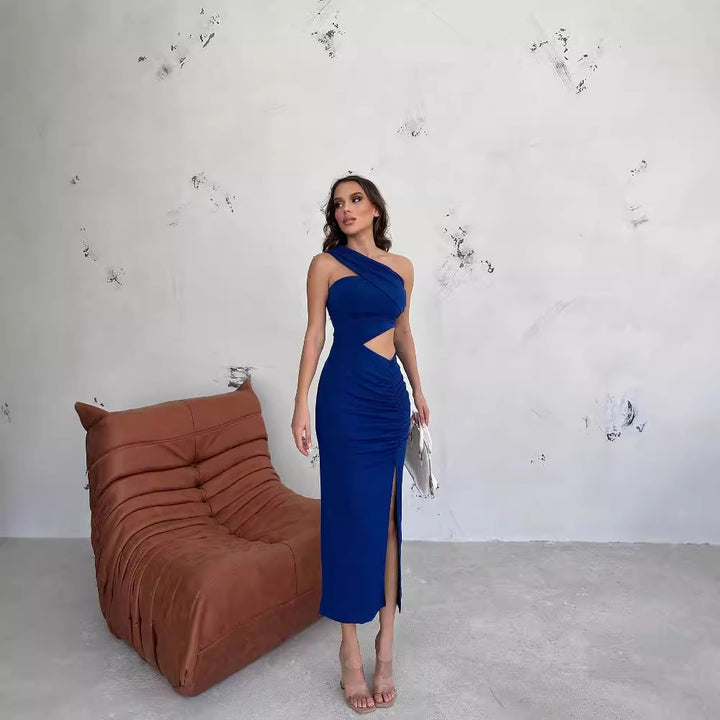 Damen Asymmetrisches Maxikleid mit Cut-Out-Details und raffinierten Rüschendetails Drune