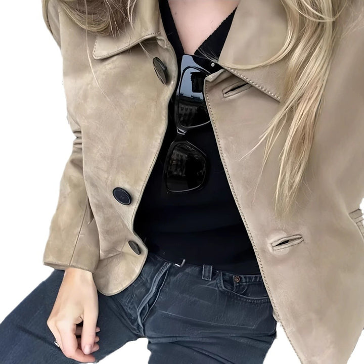 Damen modische Wildlederjacke mit aufgesetzten Taschen Drune