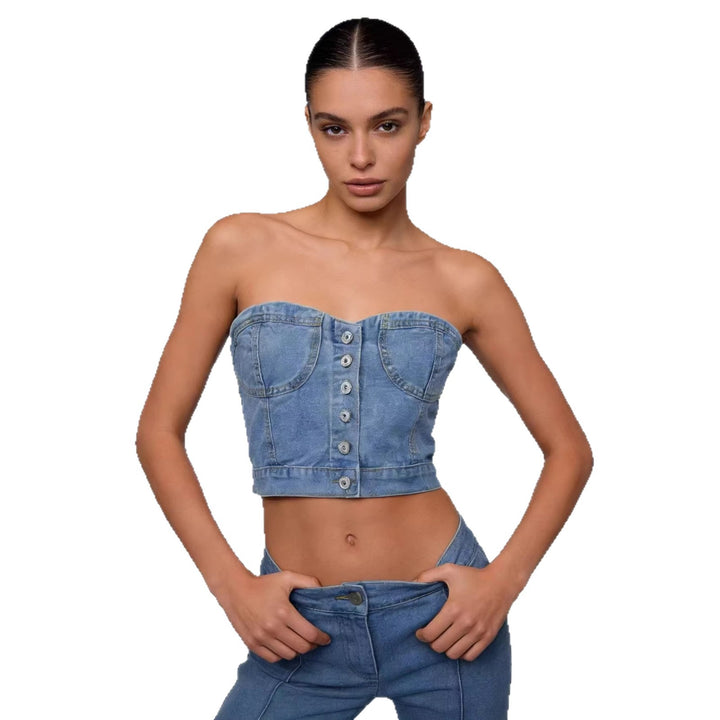 Damen Denim Bustier-Oberteil mit Knopfdetails und tailliertem Schnitt Drune