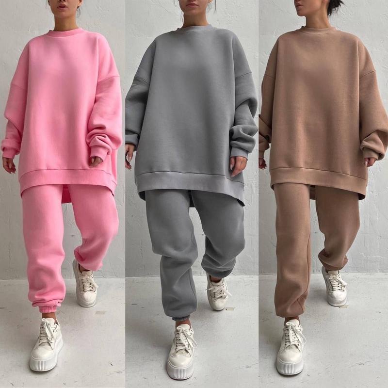 Damen lässiges Fleece-Loungewear-Set mit weitem Schnitt Drune