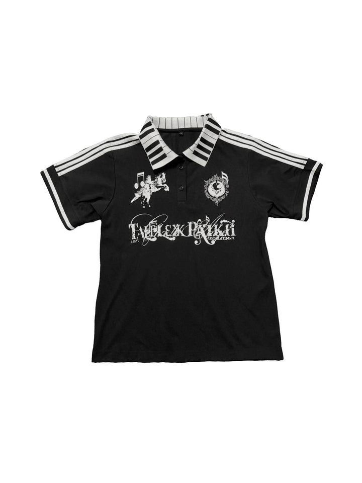 Damen Poloshirt mit kreativem Druck und Streifenmuster Drune