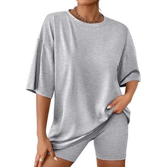 Damen Relaxed Fit Oversized T-Shirt und Biker-Shorts-Set Drune
