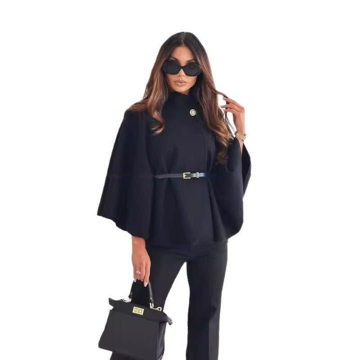 Damen modischer und eleganter Poncho mit Taillengürtel Drune
