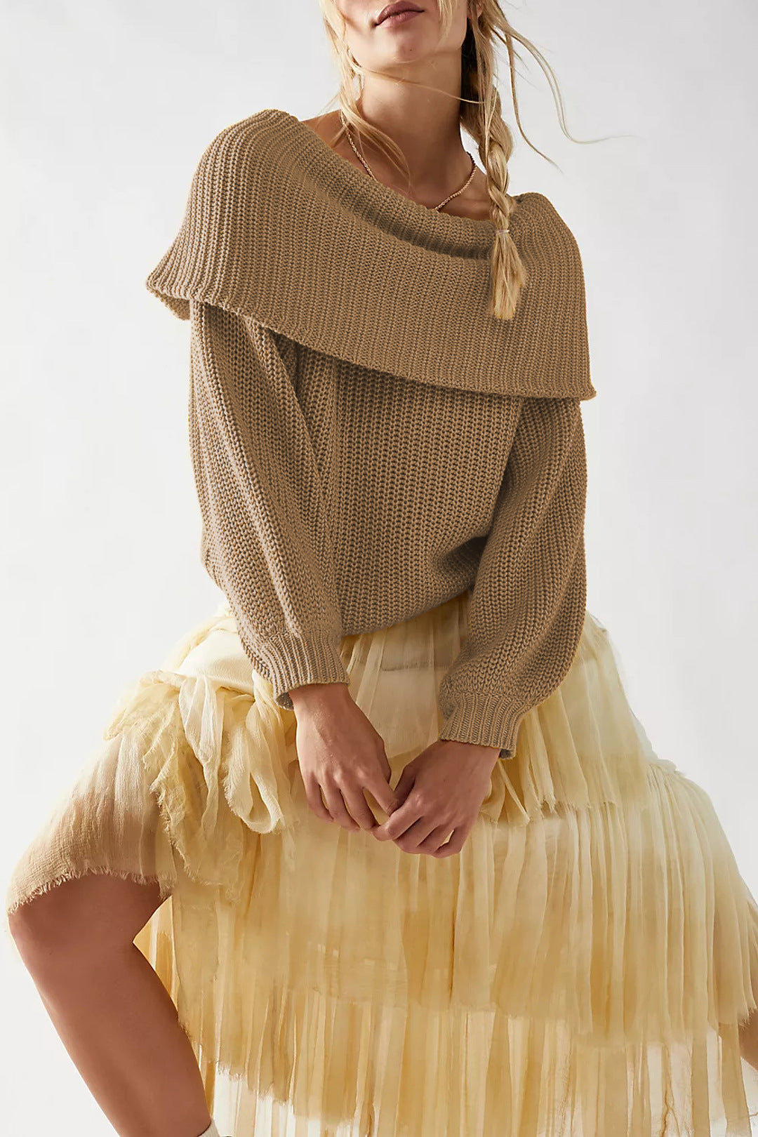 Damen Oversized Strickpullover mit schulterfreiem Design Drune