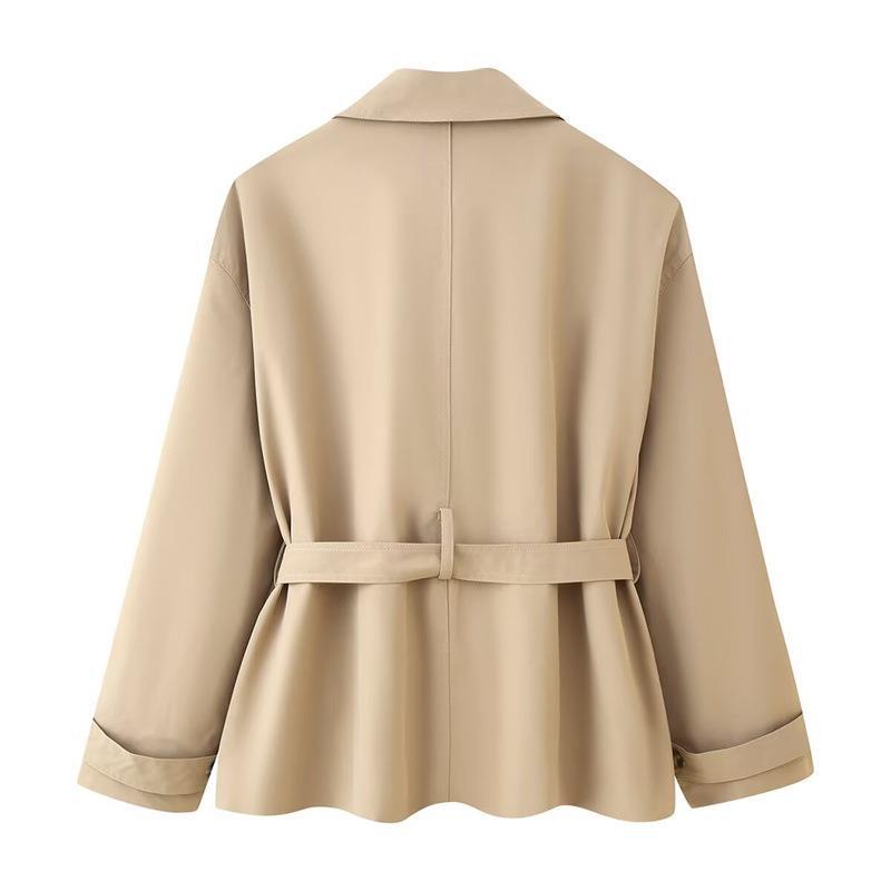Damen elegante Trenchjacke mit taillierbarem Gürtel und modischen Knopfdetails Drune