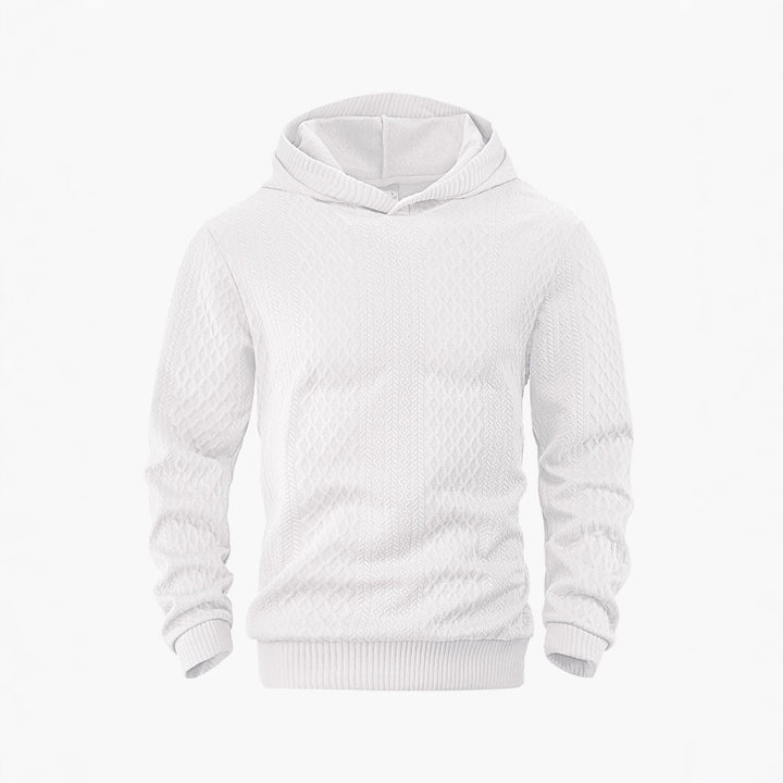 Herren nan strukturierter Schlauchkragen-Pullover mit Kapuze und Waben-Jacquard Drune