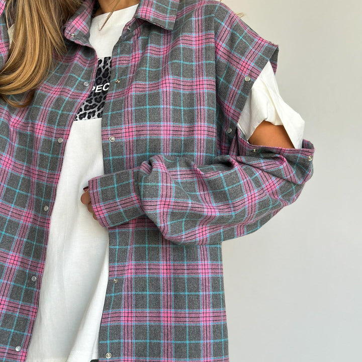 Damen Karomuster Overshirt mit einzigartigem Schnitt und modischem Detail Drune