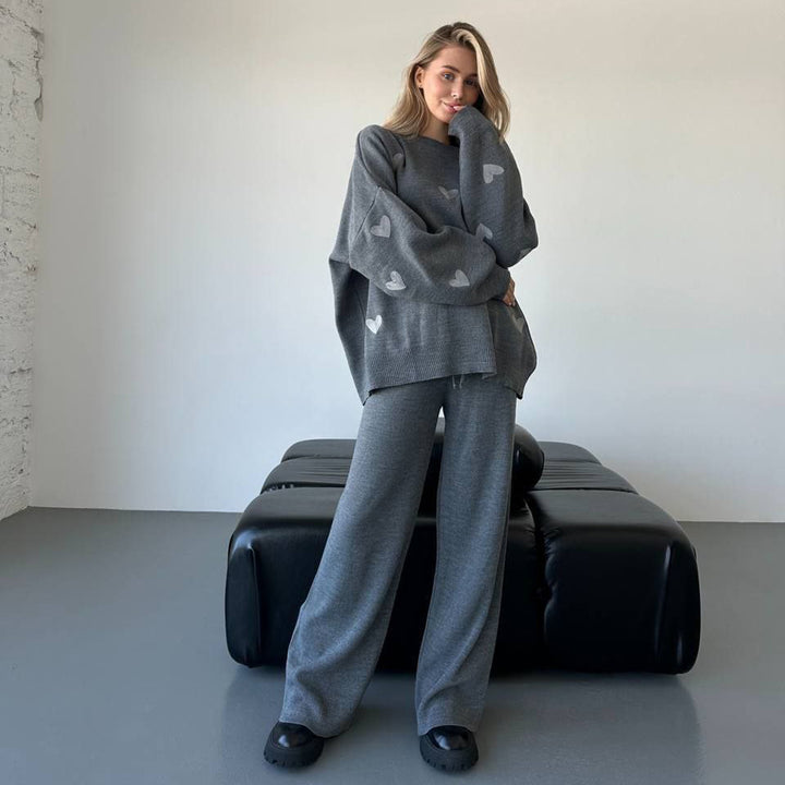 Damen Oversized Pullover mit Herzmotiv Drune