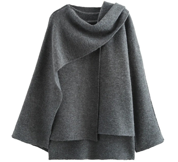 Drune | Mantel - Oversized Fit - Gestrickte Textur - Asymmetrischer Schalkragen - Mittellang