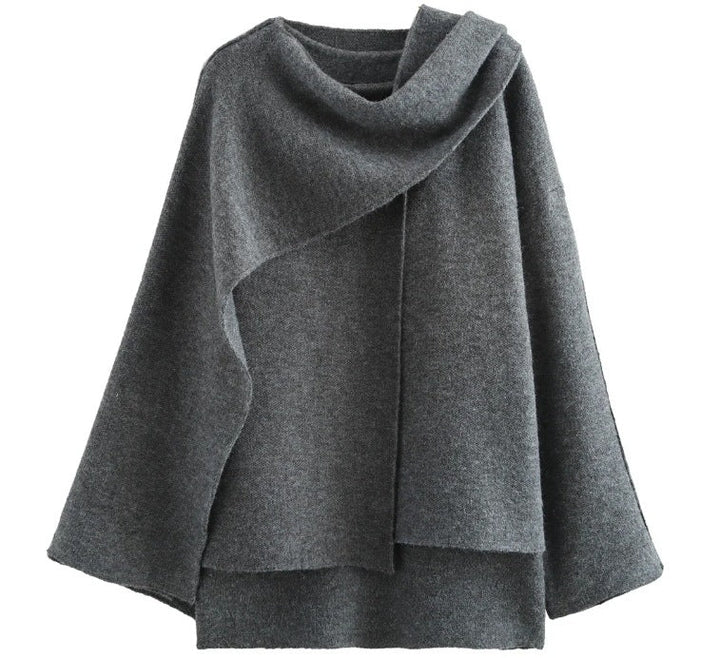 Drune | Mantel - Oversized Fit - Gestrickte Textur - Asymmetrischer Schalkragen - Mittellang