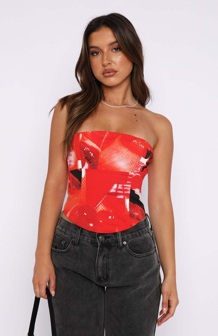 Damen Bustier-Top mit floralem Design und figurbetontem Schnitt Drune