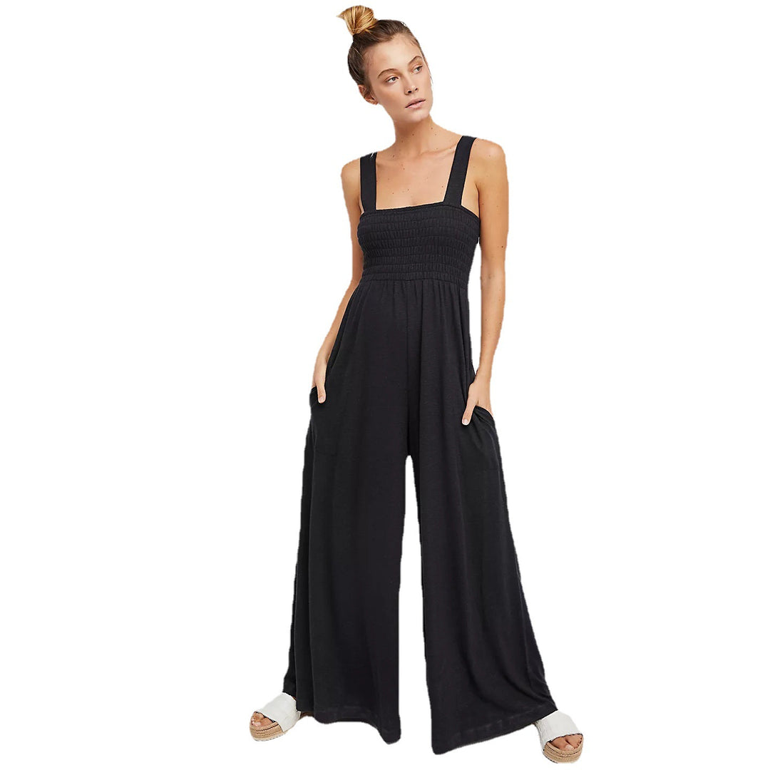 Damen Lässiger Jumpsuit mit elastischem Oberteil und weitem Bein Drune