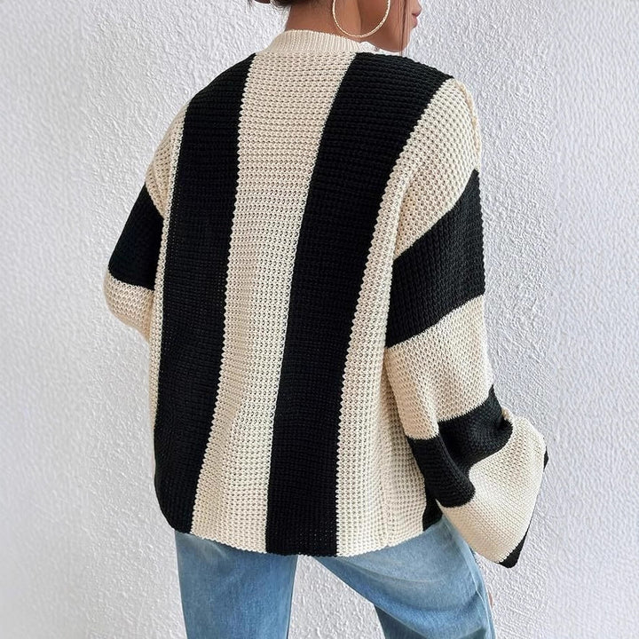 Damen stylische Strickjacke mit breiten Blockstreifen Drune