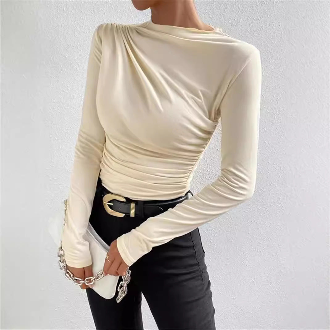 Damen nan gerafftes Langarmshirt mit asymmetrischem U-Boot-Ausschnitt und figurbetonter Silhouette Drune