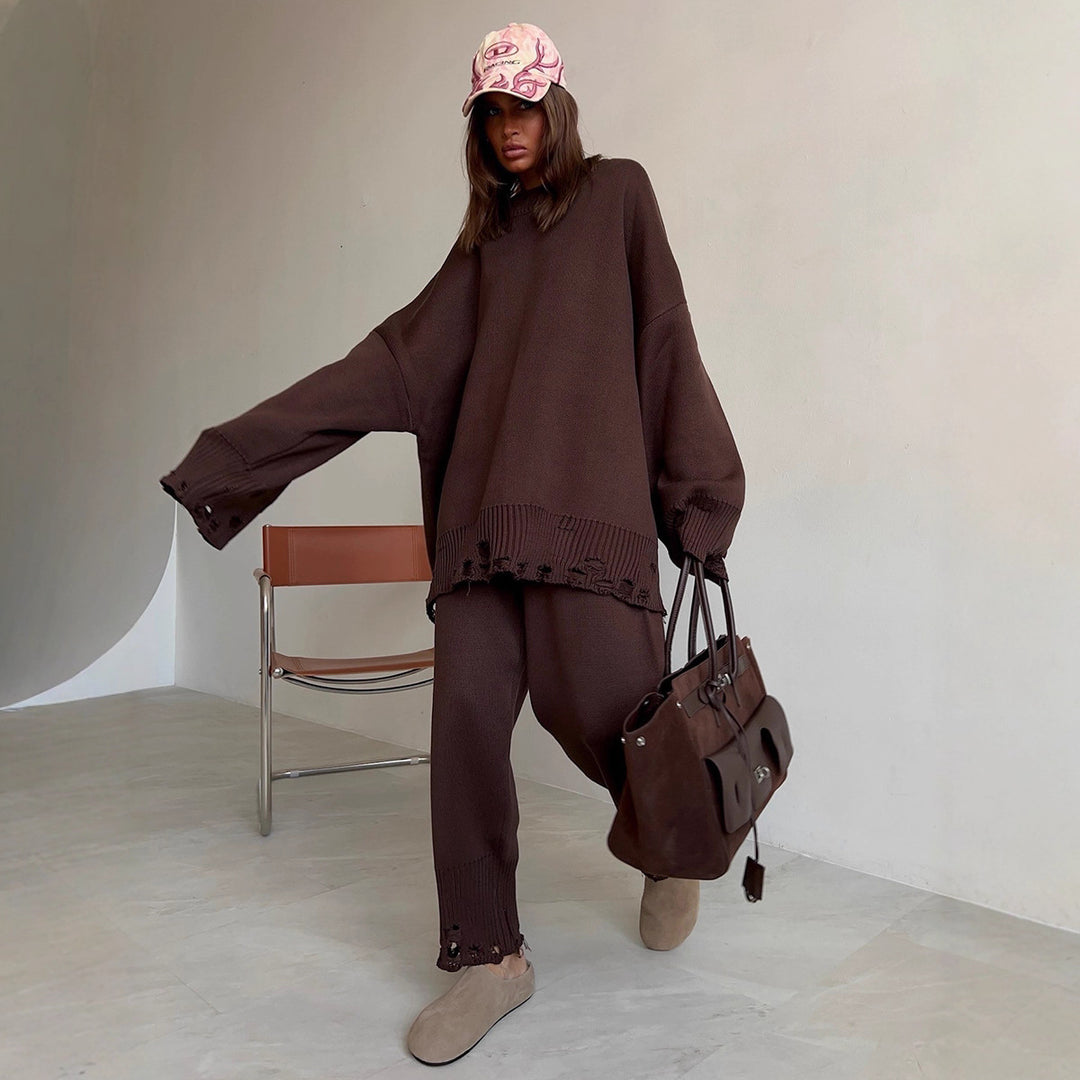 Damen Gemütliches Strickset aus weichem Material und weitem Schnitt Drune