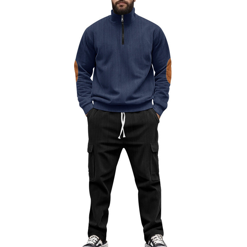 Herren modisches Sweatshirt und Cargo-Hose Set mit hohem Kragen und praktischen Taschen Drune