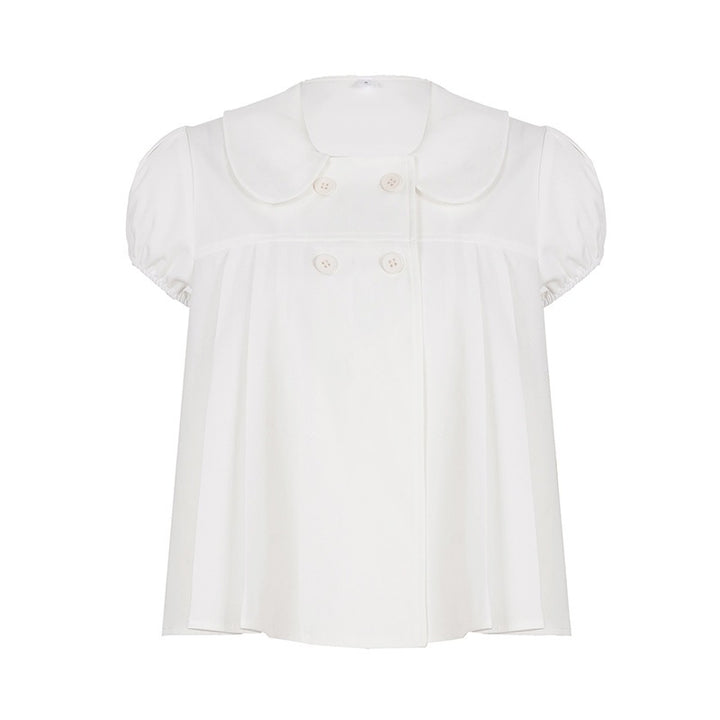 Damen Bluse mit raffinierter Knopfleiste und verspielten Puffärmeln Drune