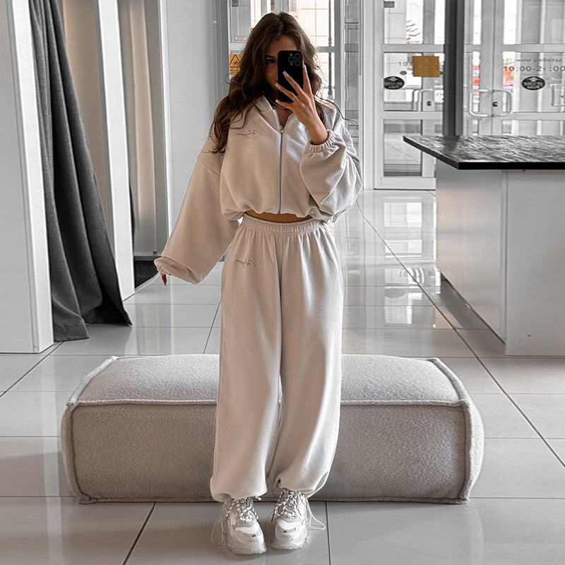 Damen lässiges Cropped Sweatshirt und Jogginghose Set Drune