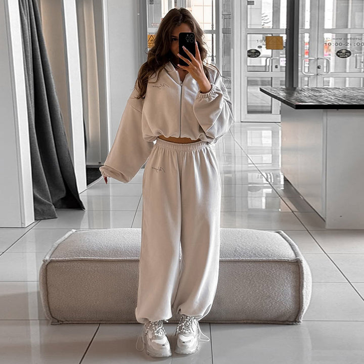 Damen lässiges Cropped Sweatshirt und Jogginghose Set Drune