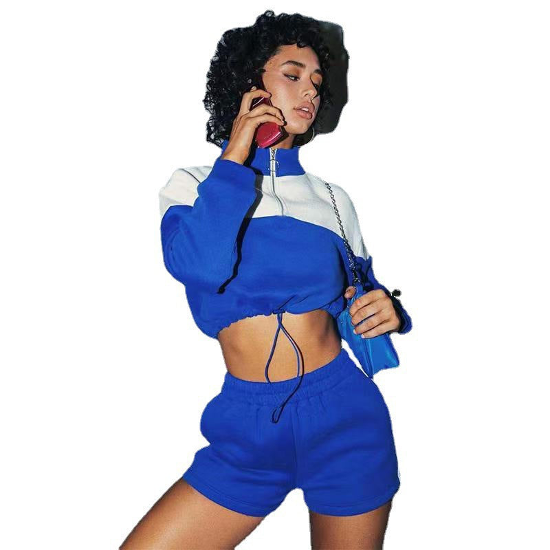 Damen sportliches Zweiteiler-Set mit cropped Jacke und Shorts Drune