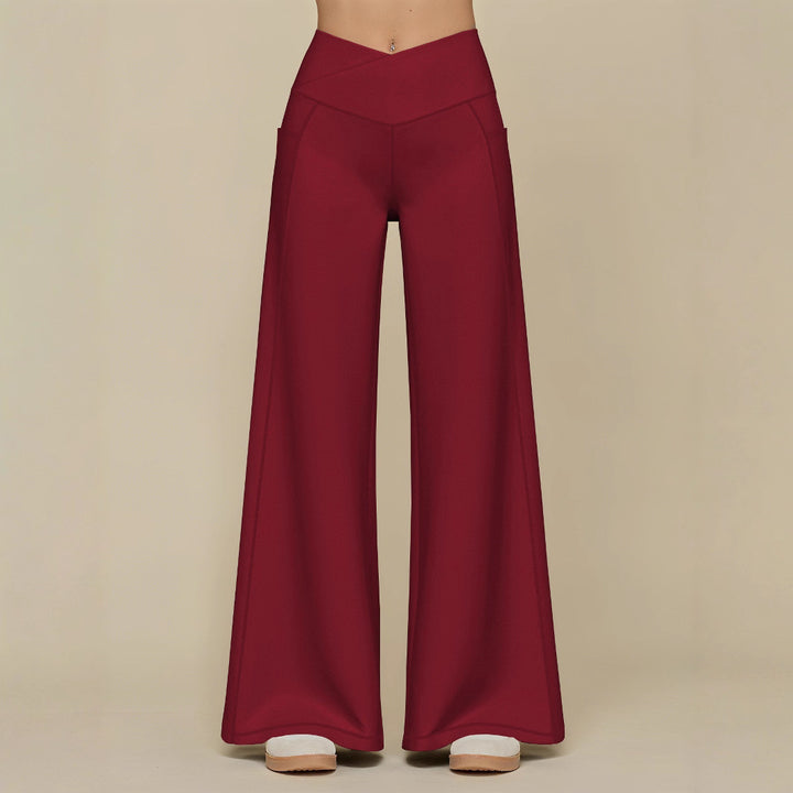 Damen elegante High-Waist Freizeithose mit weitem Bein und praktischen Taschen Drune