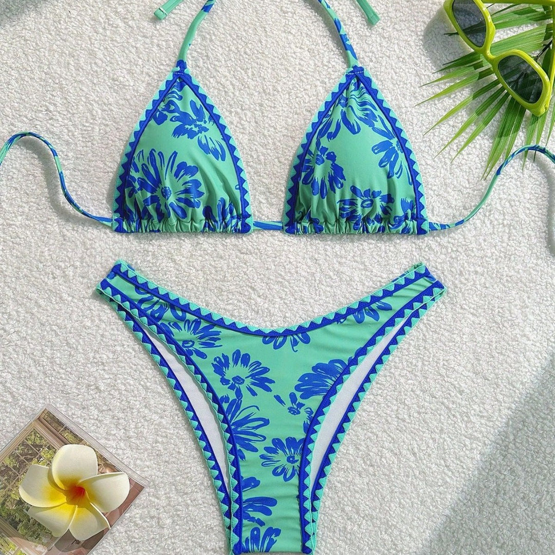 Damen Triangel-Bikini mit verspieltem Blumenmuster Drune