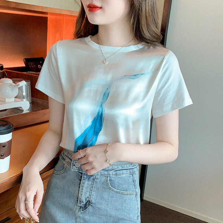 Damen T-Shirt mit kreativem Wasserfarben-Druck und lässigem Schnitt Drune
