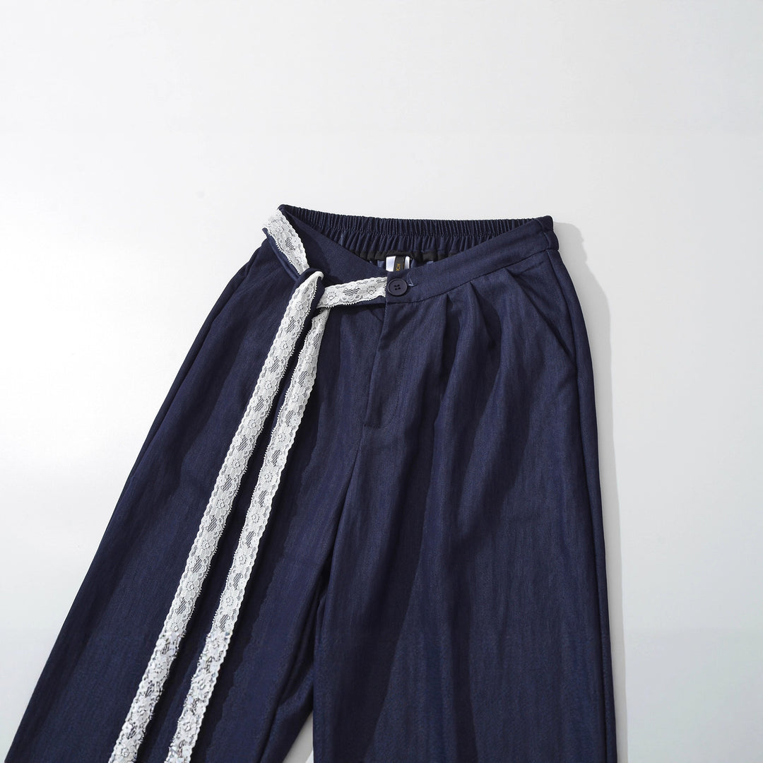 Damen weite Leinenhose mit elegante Bindegürtel Drune