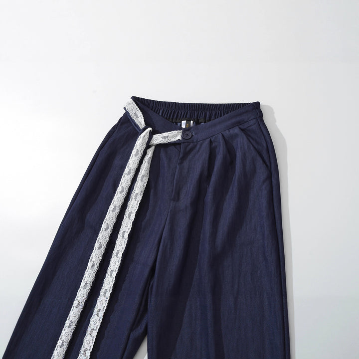 Damen weite Leinenhose mit elegante Bindegürtel Drune