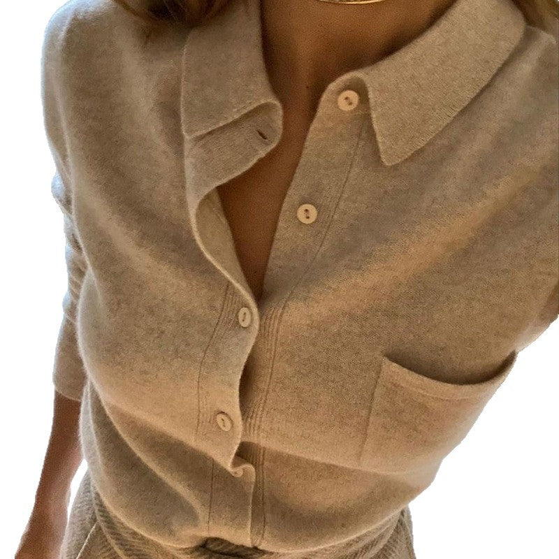 Damen weiche Wollbluse mit Knopfleiste Drune