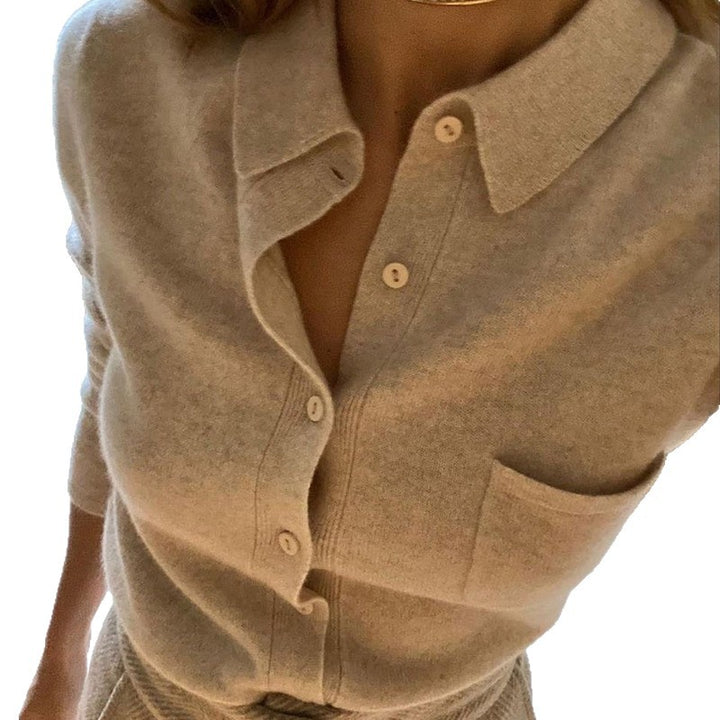 Damen weiche Wollbluse mit Knopfleiste Drune
