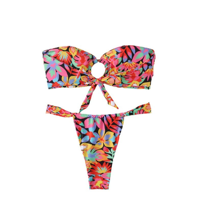Damen Bandeau Bikini mit kreativem Raffungseffekt und verspieltem Design Drune