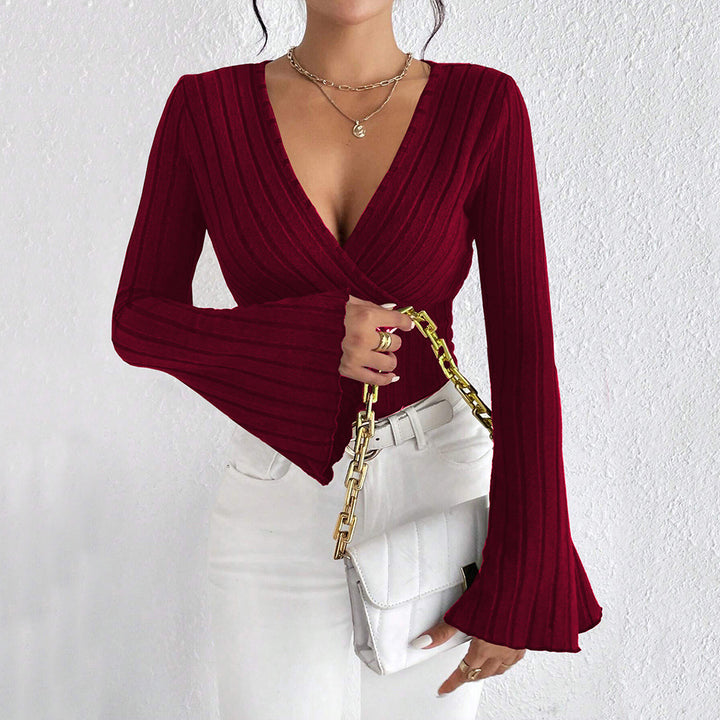 Damen Langarmshirt mit Wickel-Design und voluminösen Ärmel Drune