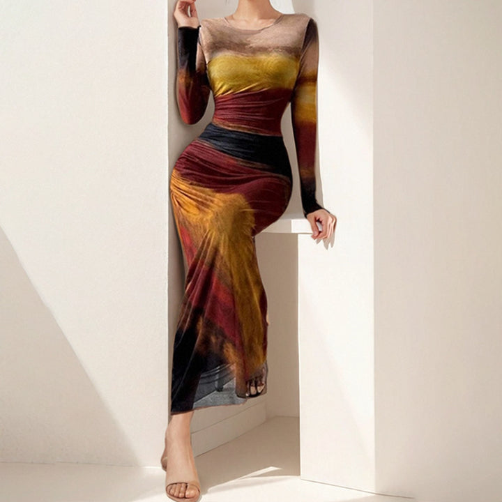 Damen Elegantes Maxikleid mit raffiniertem Drapierungseffekt und langem Arm Drune