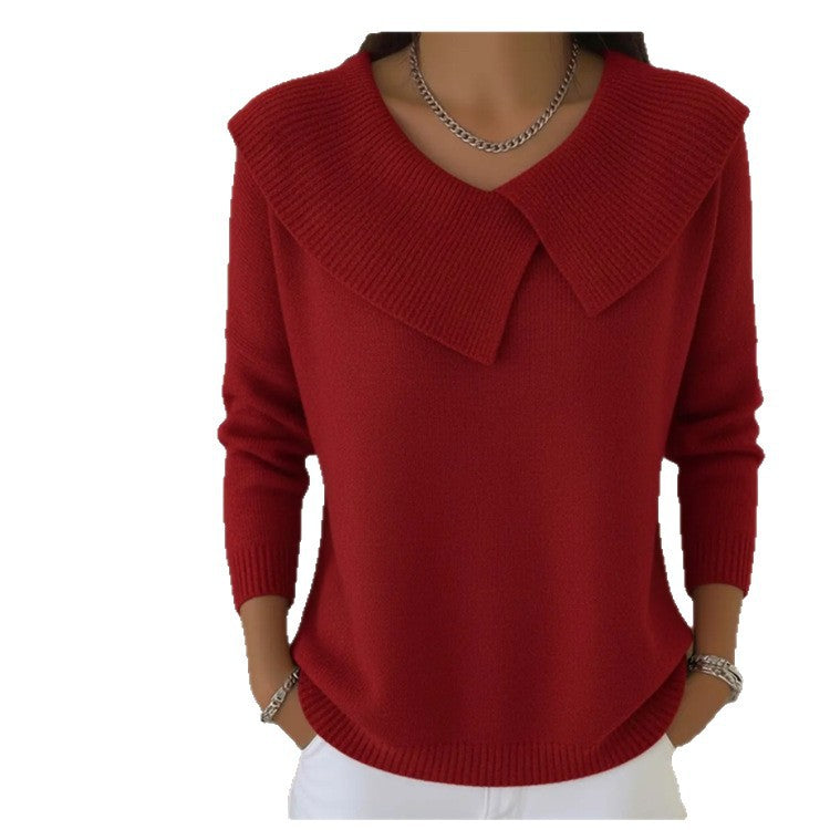 Damen nan grobgestrickter Pullover mit übergroßem Matrosenkragen und gerippten Abschlüssen Drune