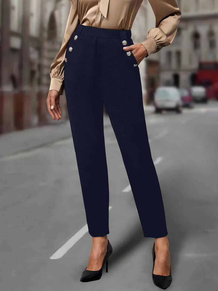 Damen elegante Anzughose mit doppeltem Knopfverschluss und schmalem Bein Drune