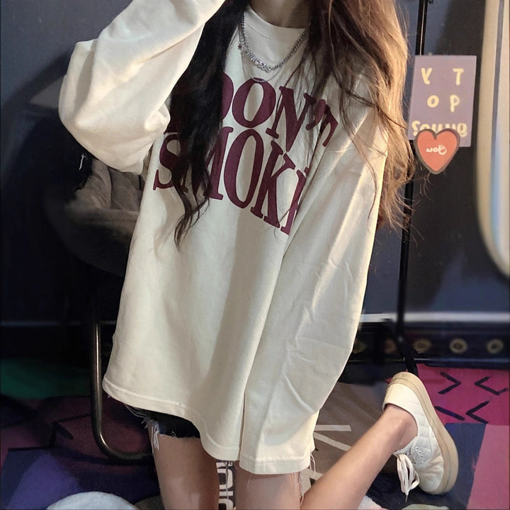 Damen lässiges Oversized-Shirt mit kreativem Schriftzug Drune
