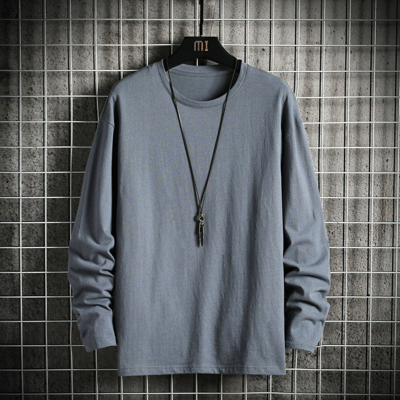 Herren nan lässiges Baumwoll-Basic-Langarmshirt mit Rundhals, Relaxed Fit und verstärkter Saumverarbeitung Drune