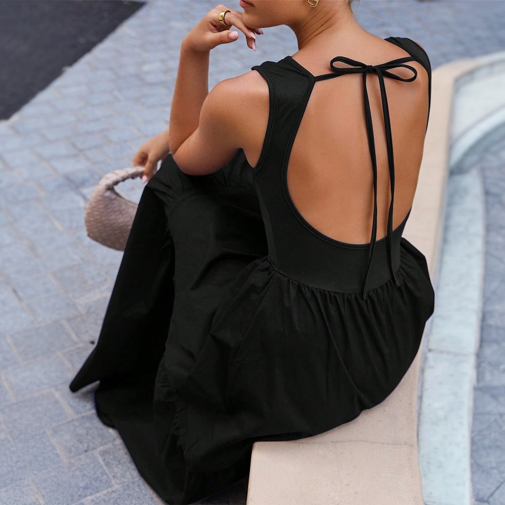 Damen Retro Maxikleid mit schickem Stufenrock und ärmellosem Design Drune