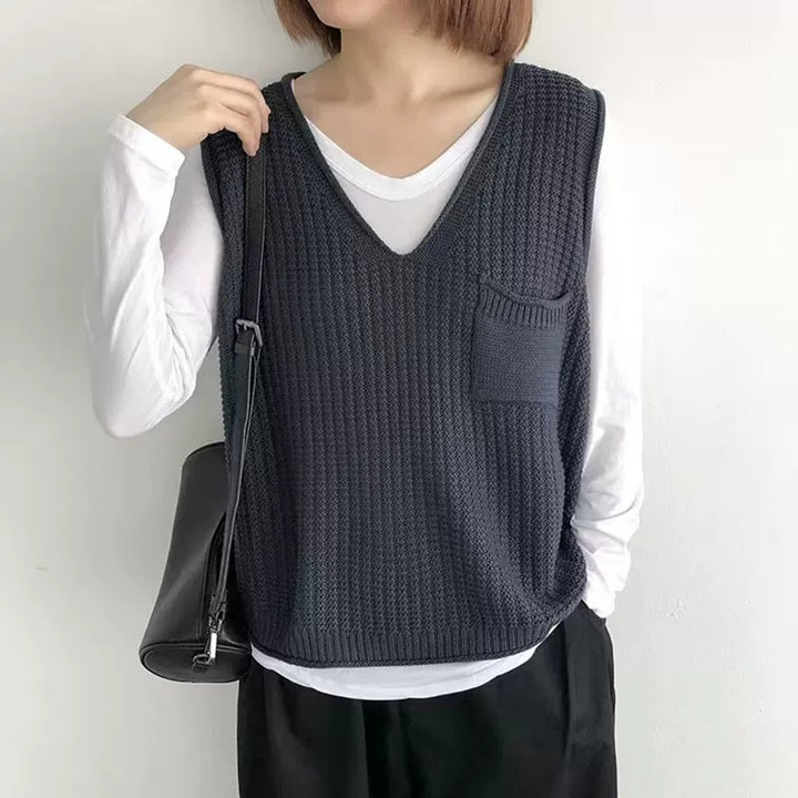 Damen Strickweste mit V-Ausschnitt und praktischer Brusttasche Drune